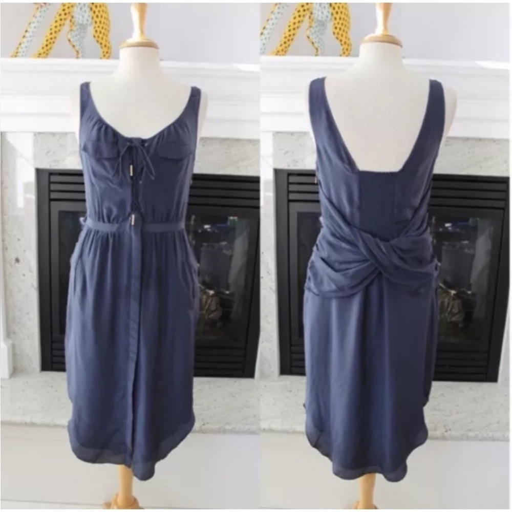 Anthropologie Leifsdottir Blue Ruched Sleeveless Cocktail Dress